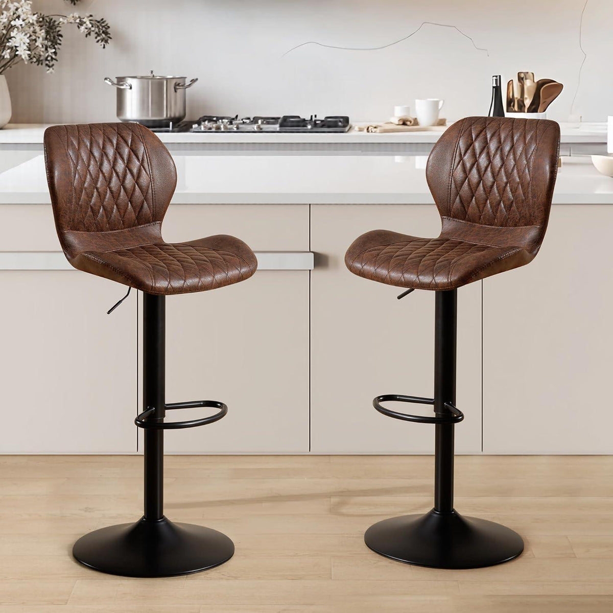 Barhocker Set 6 Stück, Höhenverstellbar & Drehbar Braun