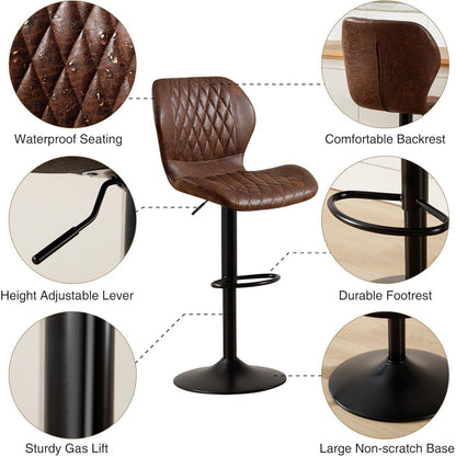 Barhocker Set 6 Stück, Höhenverstellbar & Drehbar Braun