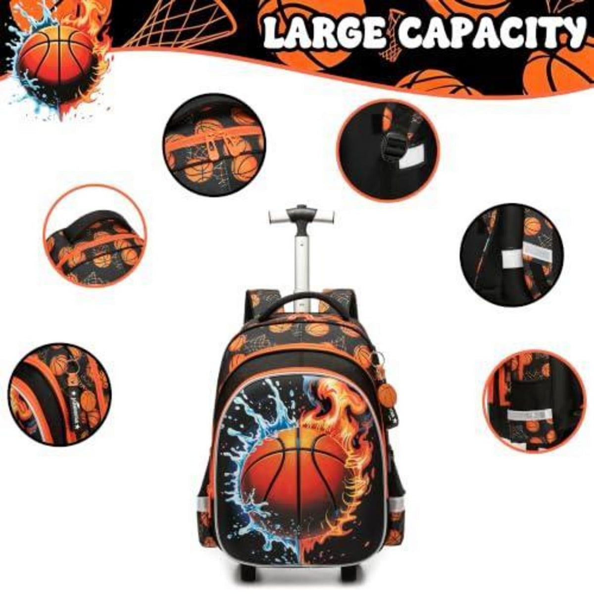 Rollrucksack Mädchen 6-8 Jahre – Basketball Set mit Laptopfach
