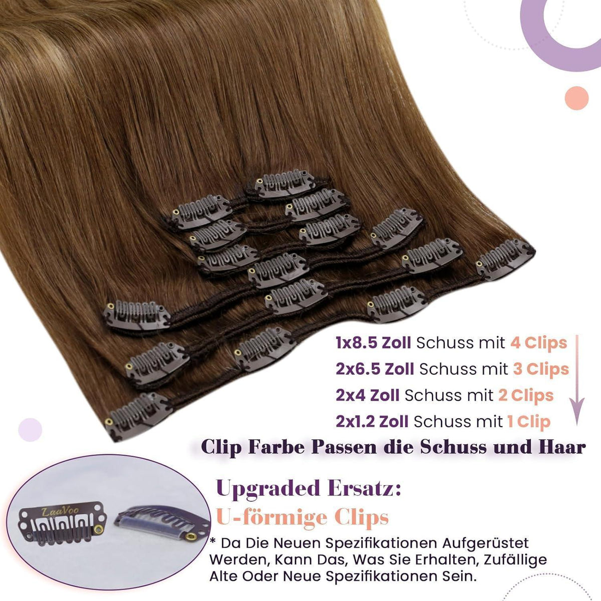 Echthaar Clip-In Extensions Braun Balayage Ombre 50cm
