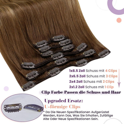 Echthaar Clip-In Extensions Braun Balayage Ombre 50cm