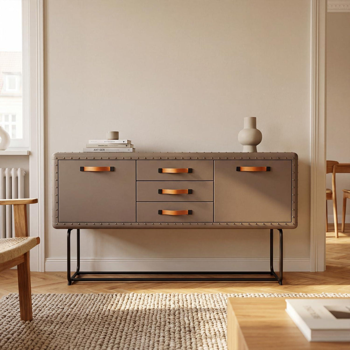 Industriales Sideboard 160 cm Braun – Kommode in Lederoptik