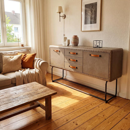 Industriales Sideboard 160 cm Braun – Kommode in Lederoptik