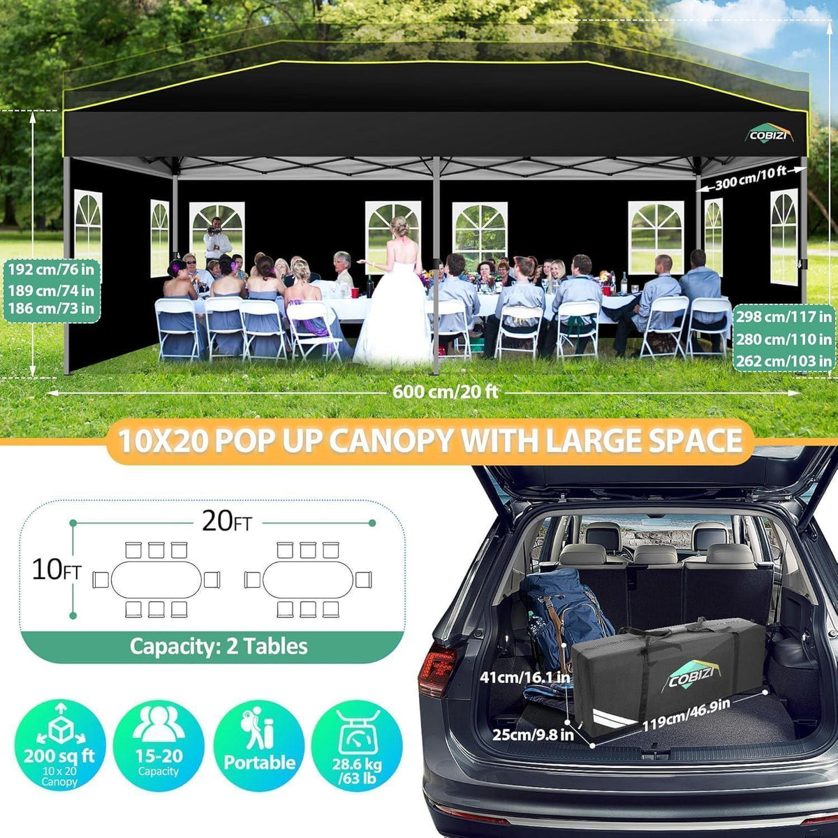 Faltpavillon 3x6m mit Seitenwänden – Wasserdicht & Winterfest
