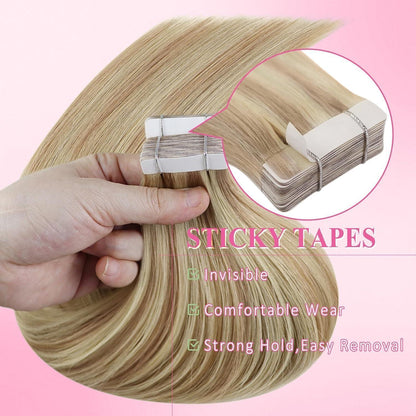 Echthaar Tape Extensions Aschblond 60 cm (50g)