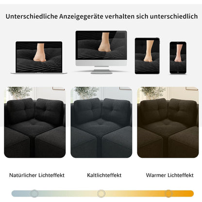 Modulares Ecksofa mit Fußhocker, Cordstoff, Schwarz