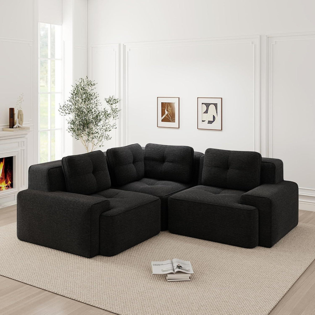 Modulares Ecksofa Schwarz 177x177 cm – Cordstoff & Boneless