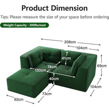 Modulares Ecksofa Grün 2-Sitzer + Fußhocker, Cordstoff, Ohne Montage