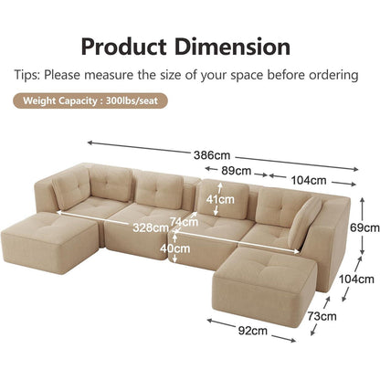 Modulares Ecksofa 4-Sitzer Beige, Cordstoff, U-Form, Ohne Montage