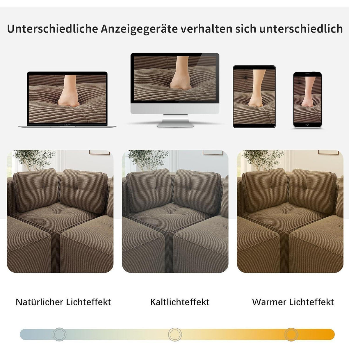 Modulares Ecksofa 3-Sitzer mit Fußhocker, Braun