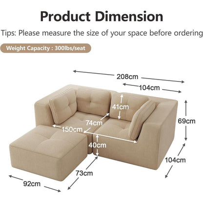 Modulares Cord-Ecksofa mit Fußhocker – Beige