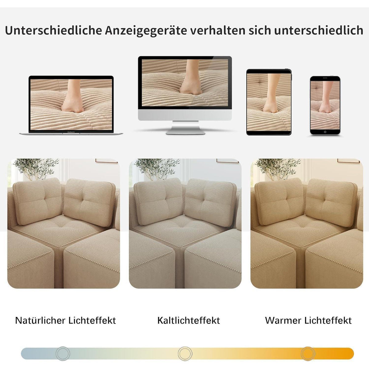 Modulares Cord-Ecksofa mit Fußhocker – Beige