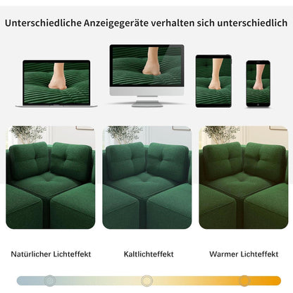 Modulares Ecksofa Grün 3-Sitzer mit Fußhocker – Cordstoff, Ohne Montage