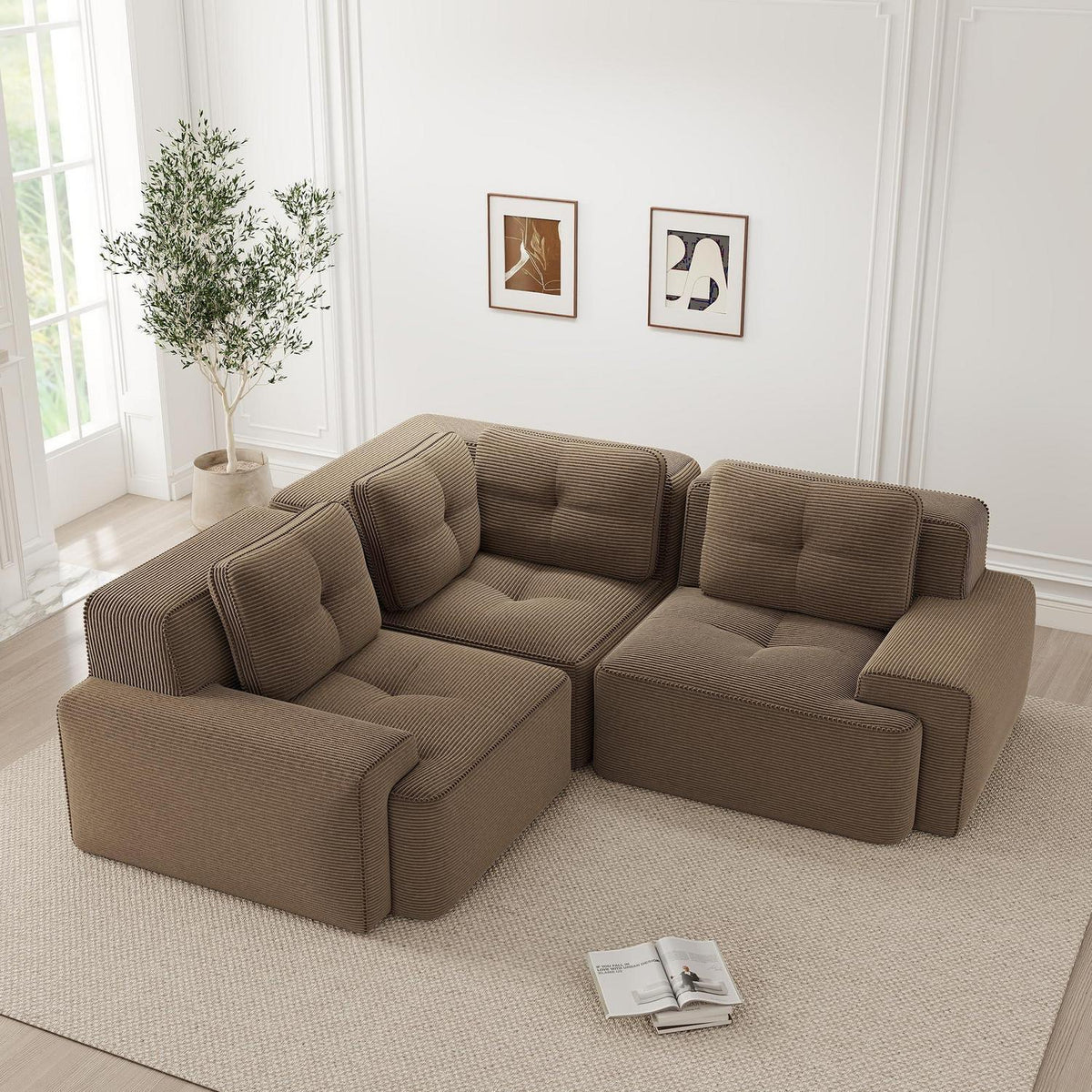 Modulares Ecksofa Braun 177x177 cm – Boneless Cordstoff Couch