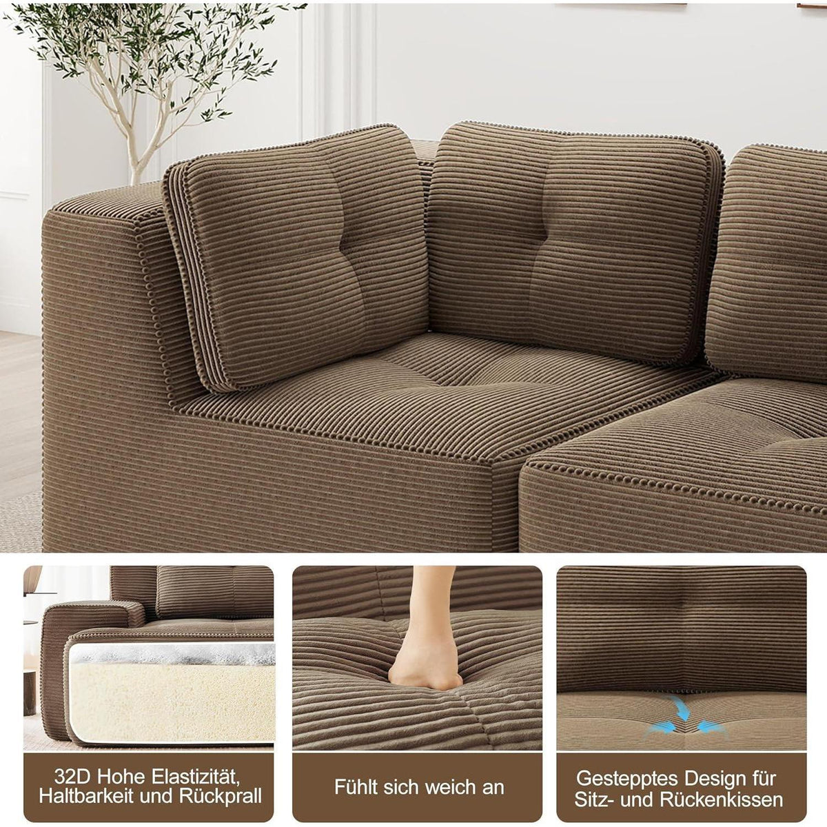 Modulares Ecksofa Braun 177x177 cm – Boneless Cordstoff Couch