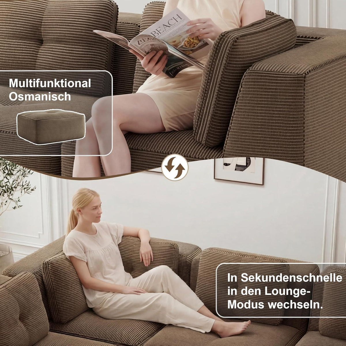 Modulares Ecksofa Braun 177x177 cm – Boneless Cordstoff Couch