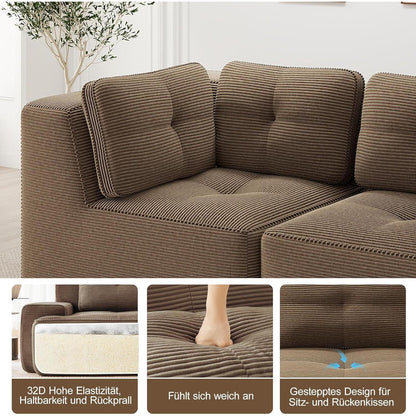 Modulares Ecksofa 3-Sitzer mit Fußhocker, Braun