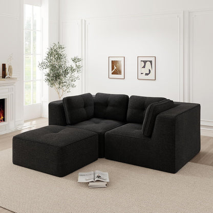 Modulares Ecksofa 2-Sitzer mit Fußhocker, Schwarz