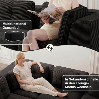 Modulares Ecksofa 2-Sitzer mit Fußhocker, Schwarz
