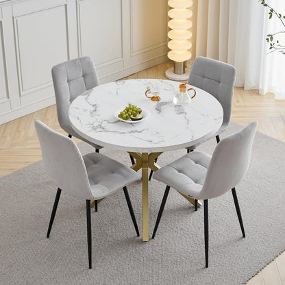 Runder Esstisch Set mit 4 Samtstühlen – Modern & Platzsparend