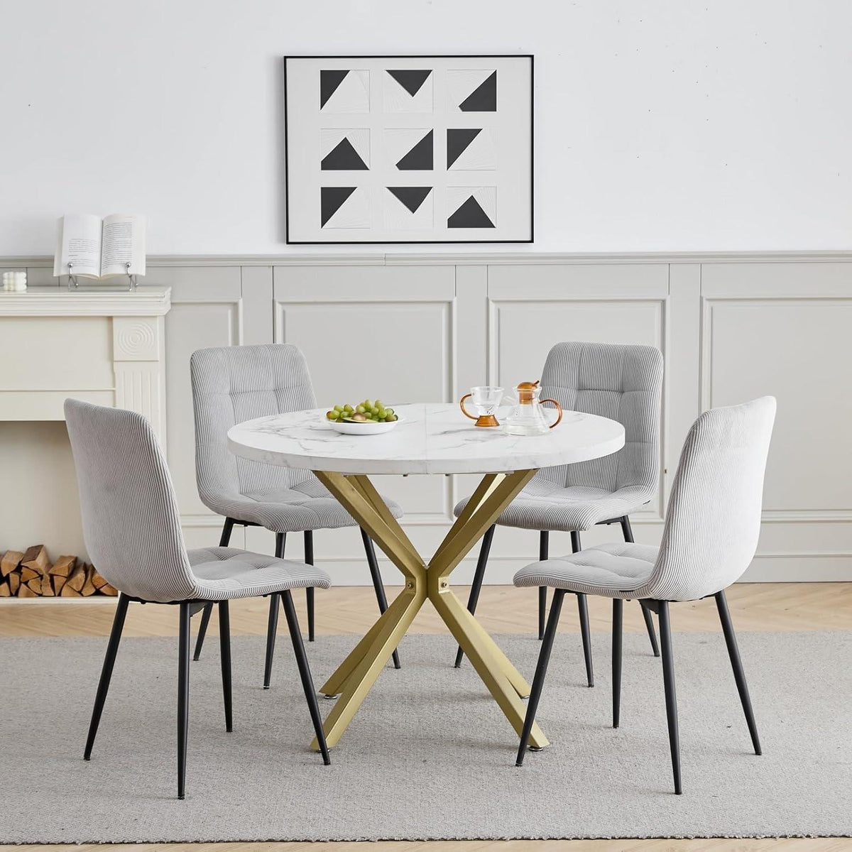 Runder Esstisch Set mit 4 Samtstühlen – Modern & Platzsparend