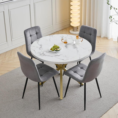 Moderner Esstisch Set mit 4 Samtstühlen – 100cm Durchmesser