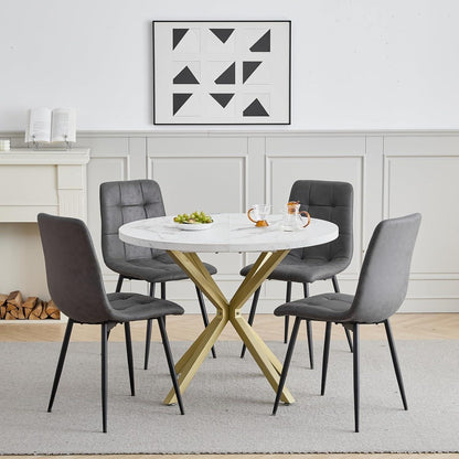Moderner Esstisch Set 100cm mit 4 Sesseln in Lederoptik