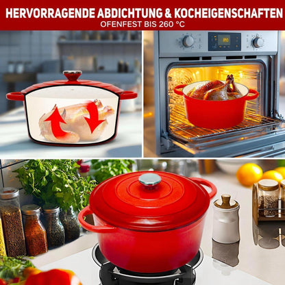 Gusseisen Bräter mit Deckel & Gärkorb – 26cm Rot