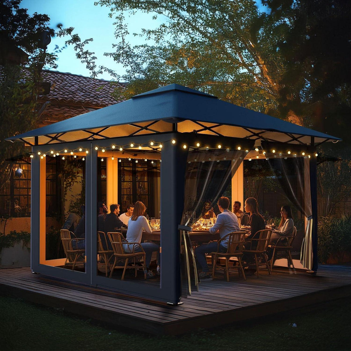 Gartenpavillon 3x3m mit Moskitonetzen & UV-Schutz