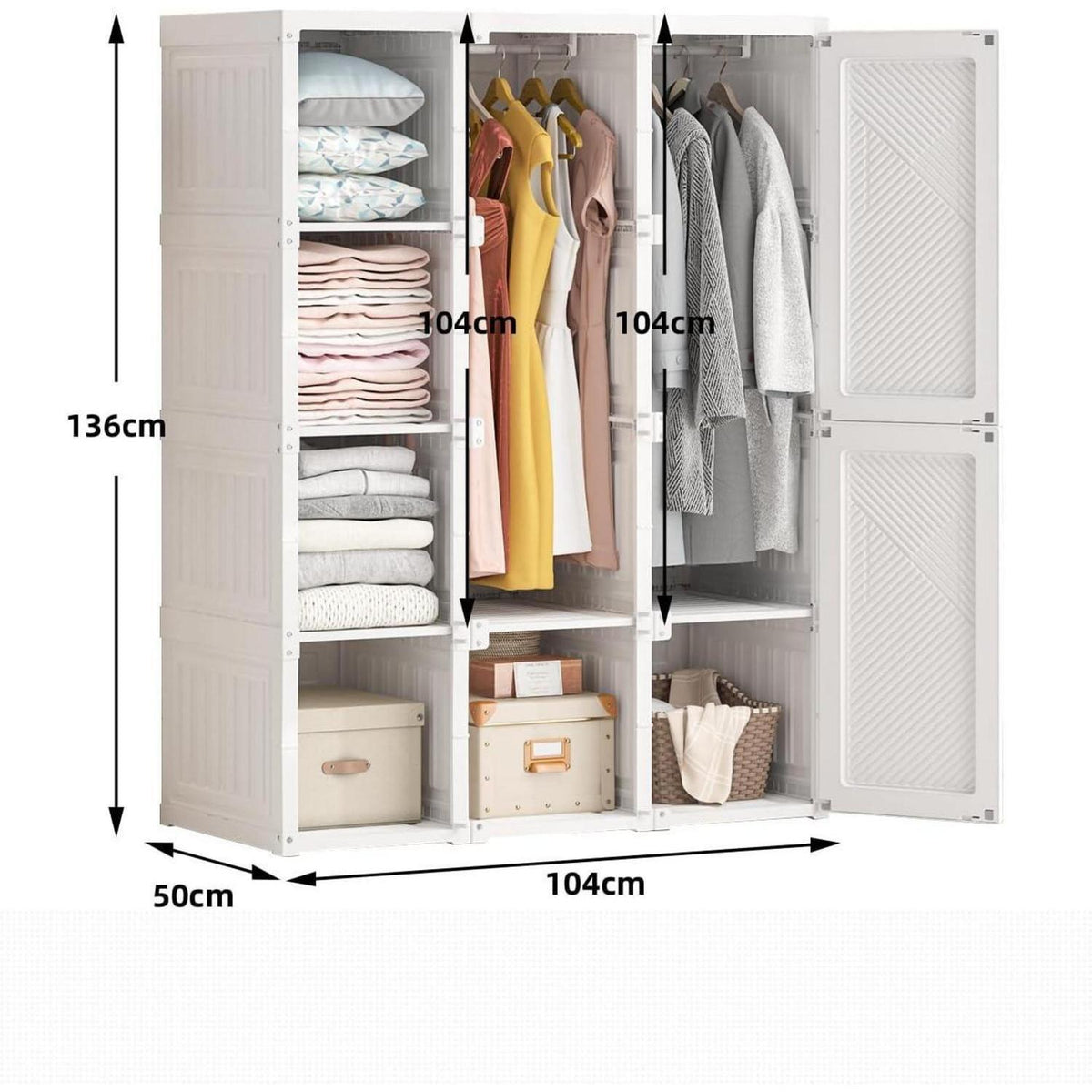 Zusammenklappbarer Kleiderschrank mit Kleiderstange & Magnettüren