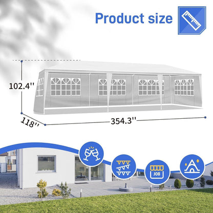 Wasserdichter Gartenpavillon 3x9m mit UV-Wänden – Partyzelt für Hochzeiten