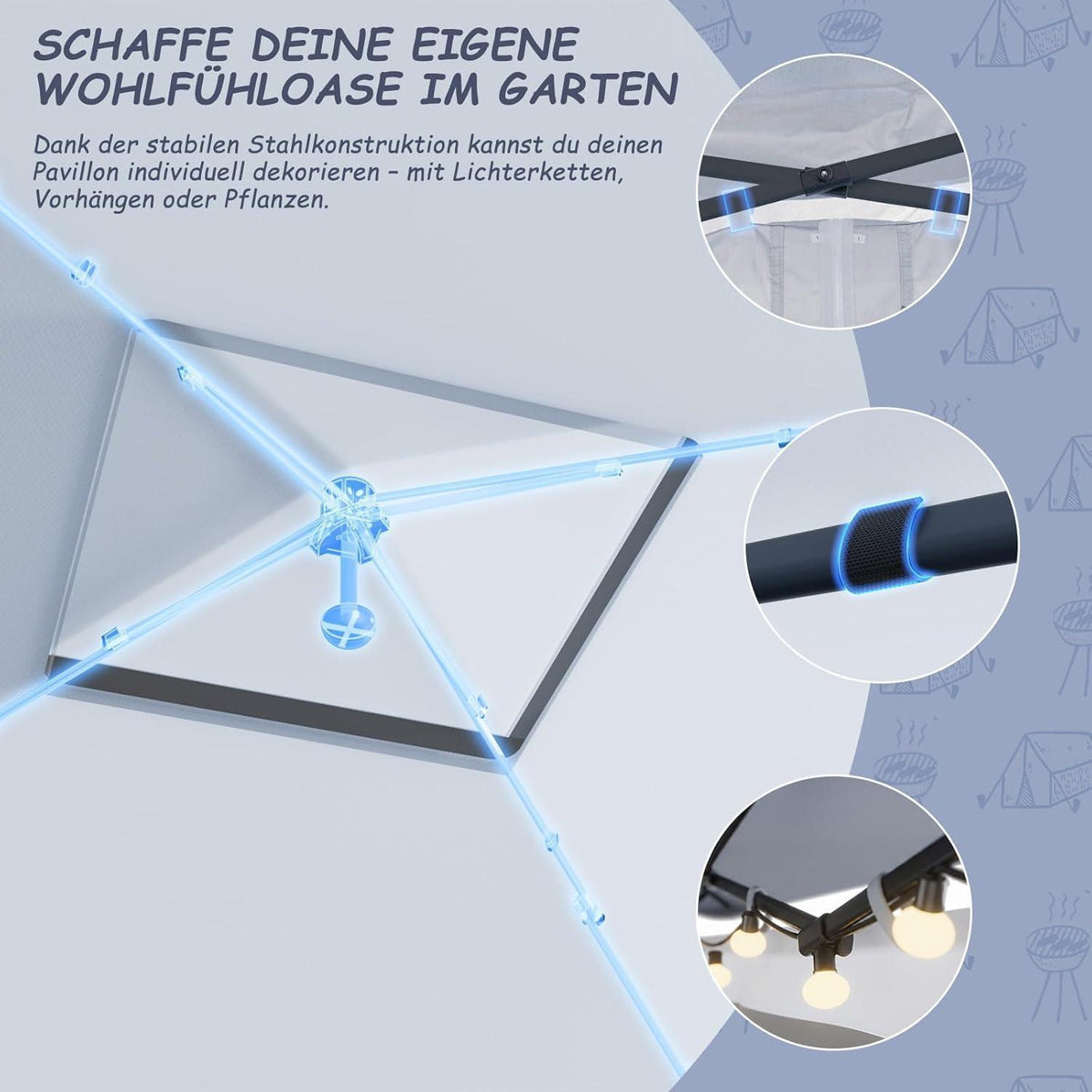 Gartenpavillon 3x3m mit Moskitonetz & UV-Schutz