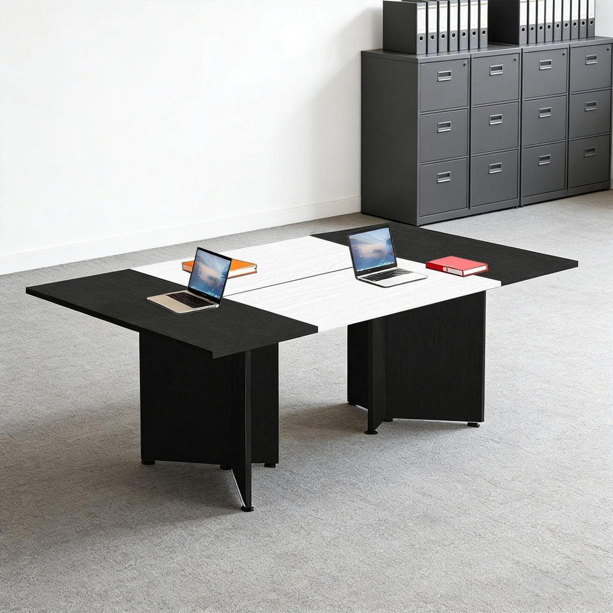 Erweiterbarer Konferenztisch Modular | 400 cm x 100 cm | Schwarz & Weiß