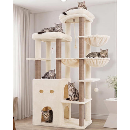 Kratzbaum 177cm mit 2 Höhlen & Hängematte – Beige