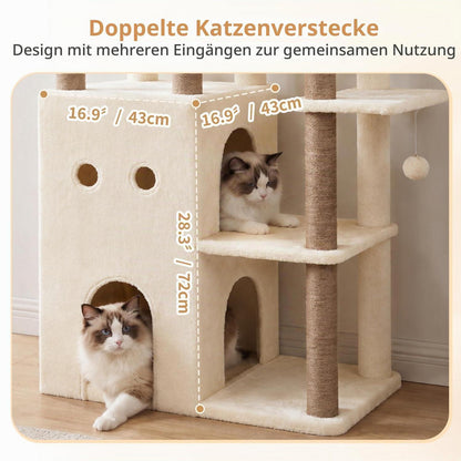 Kratzbaum 177cm mit 2 Höhlen & Hängematte – Beige