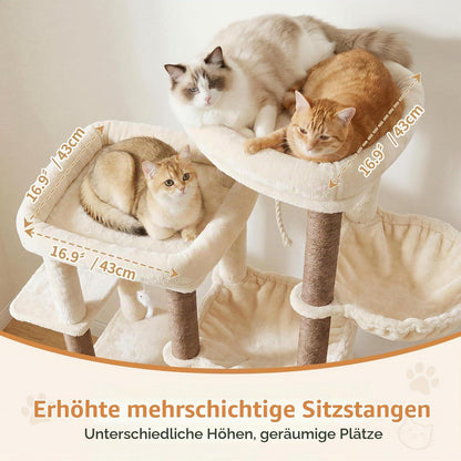Kratzbaum 177cm mit 2 Höhlen & Hängematte – Beige