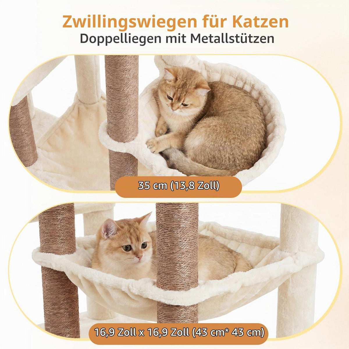 Kratzbaum 177cm mit 2 Höhlen & Hängematte – Beige