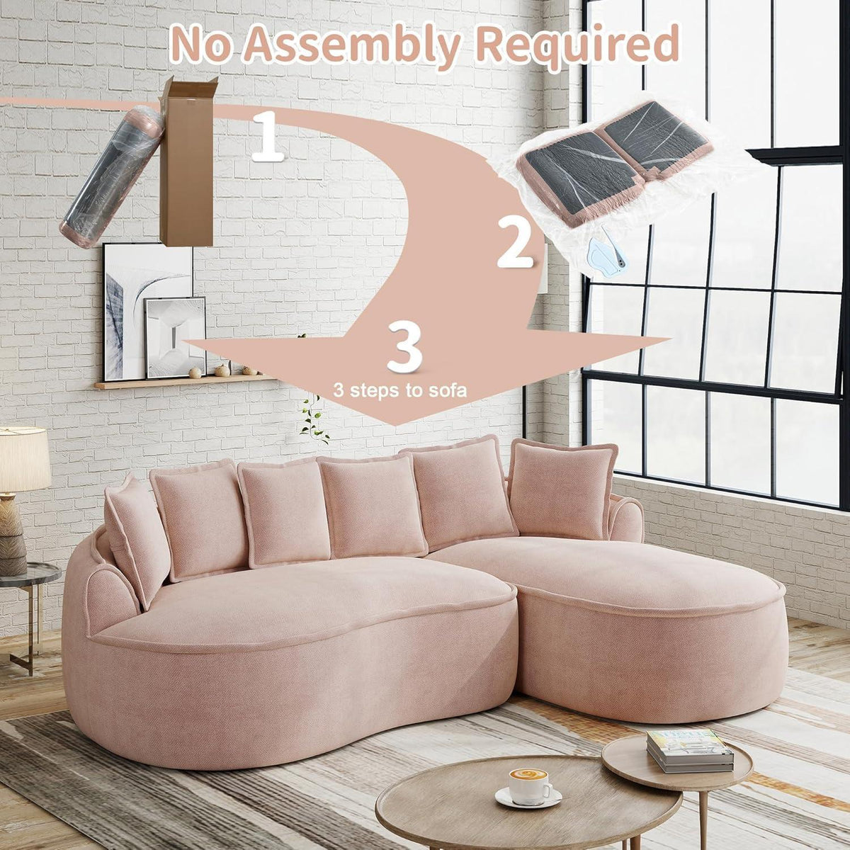 Modulares Chenille Sofa L-Form mit Chaiselongue – Hellbraun