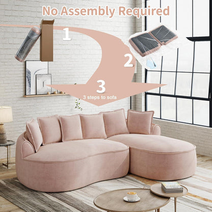 Modulares Chenille Sofa L-Form mit Chaiselongue & Kissen Rosa