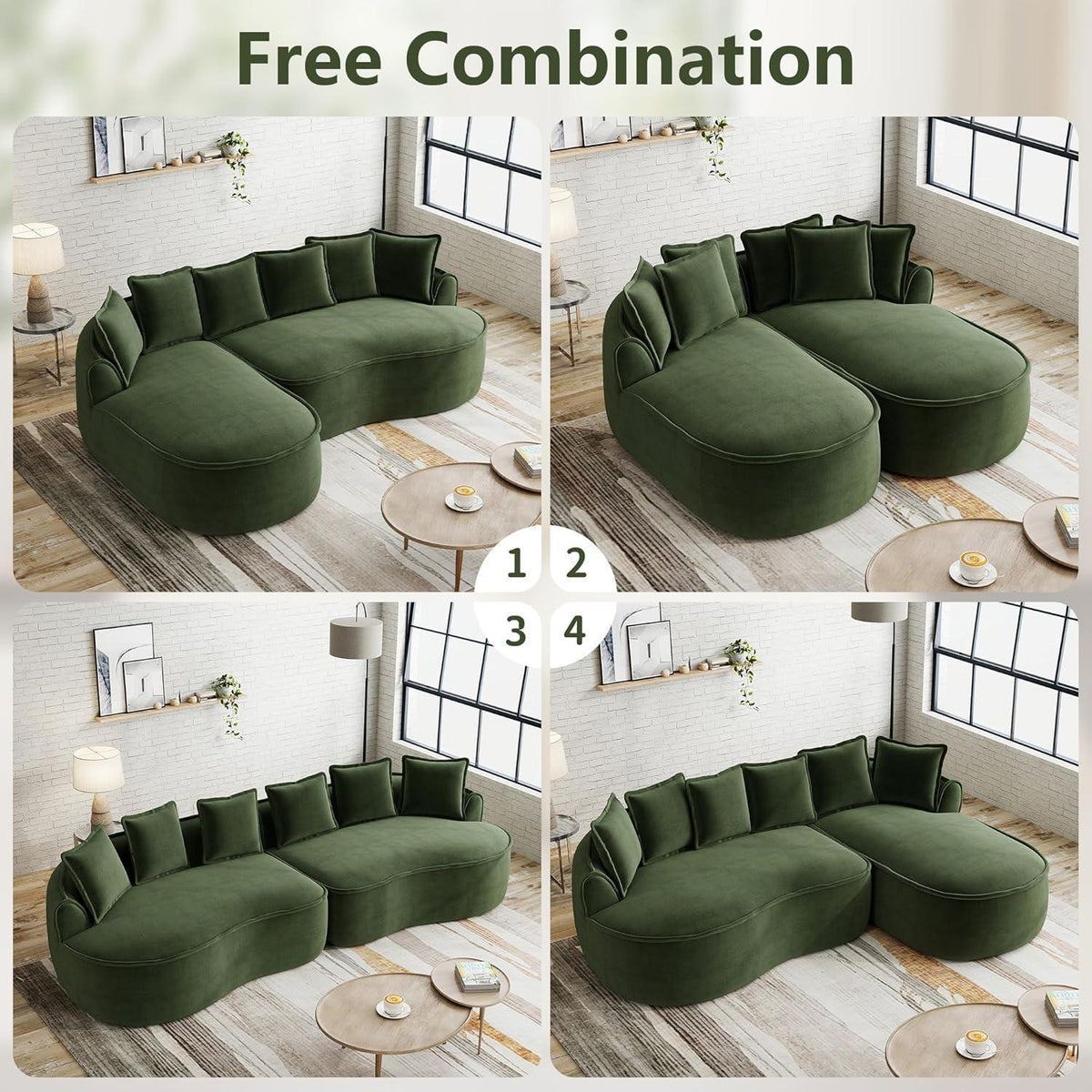 Modulares Chenille-Sofa mit Chaiselongue & extra Tiefe