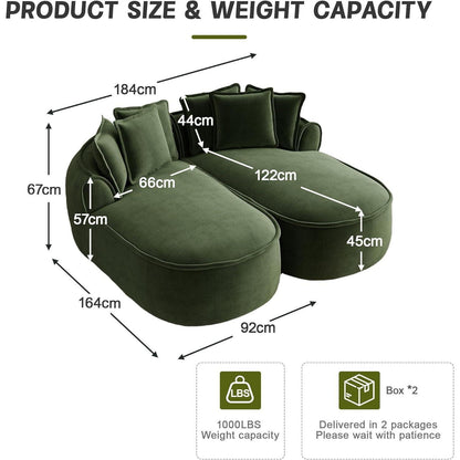 Modulares Chenille-Sofa 2-Sitzer mit Chaiselongue – Grün