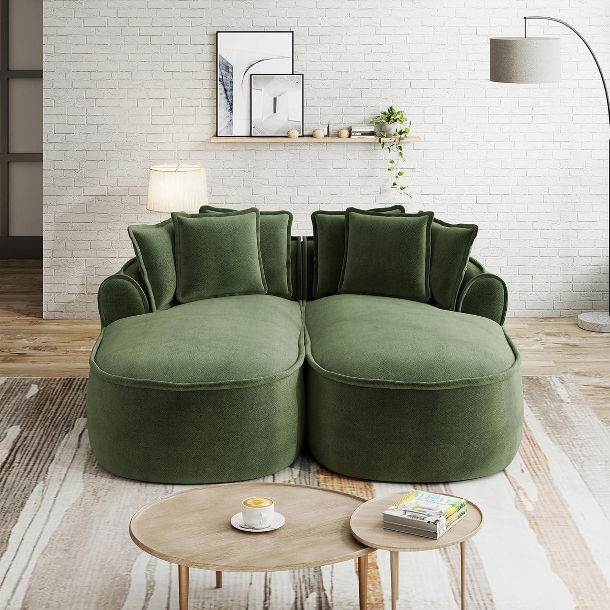 Modulares Chenille-Sofa 2-Sitzer mit Chaiselongue – Grün