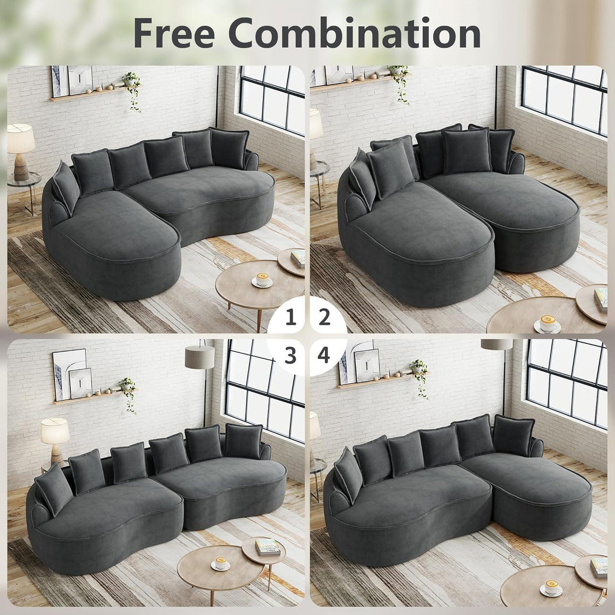 Modulares Sofa Grau – Chenille L-Form mit Chaiselongue