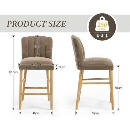 Retro Barhocker Set Braun – 4er Pack mit Chenille & Fußstütze