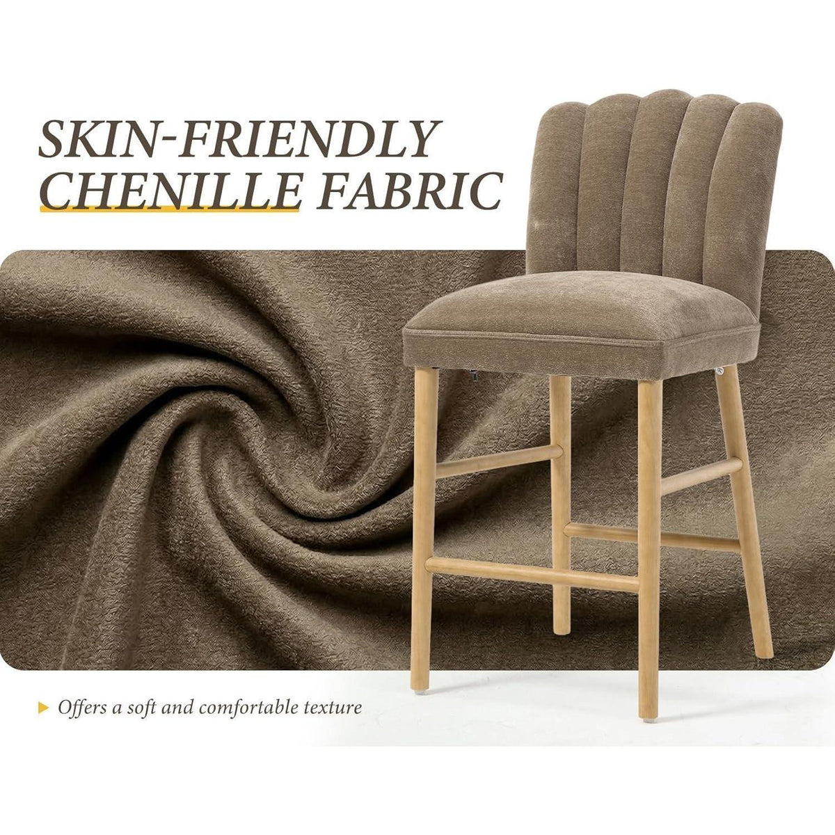 Retro Barhocker Set Braun – 4er Pack mit Chenille & Fußstütze