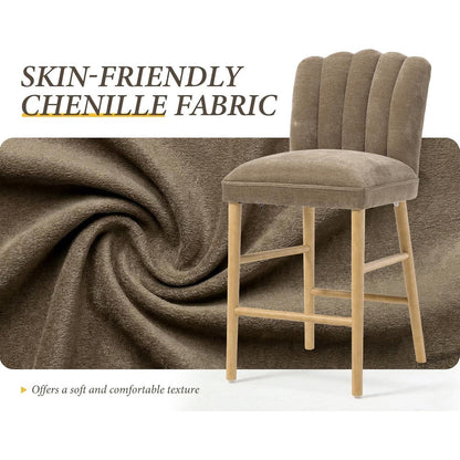 Retro Barhocker Set Braun – 4er Pack mit Chenille & Fußstütze