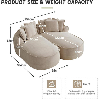 Modulares Chenille-Sofa 2-Sitzer mit Chaiselongue – Kein Aufbau