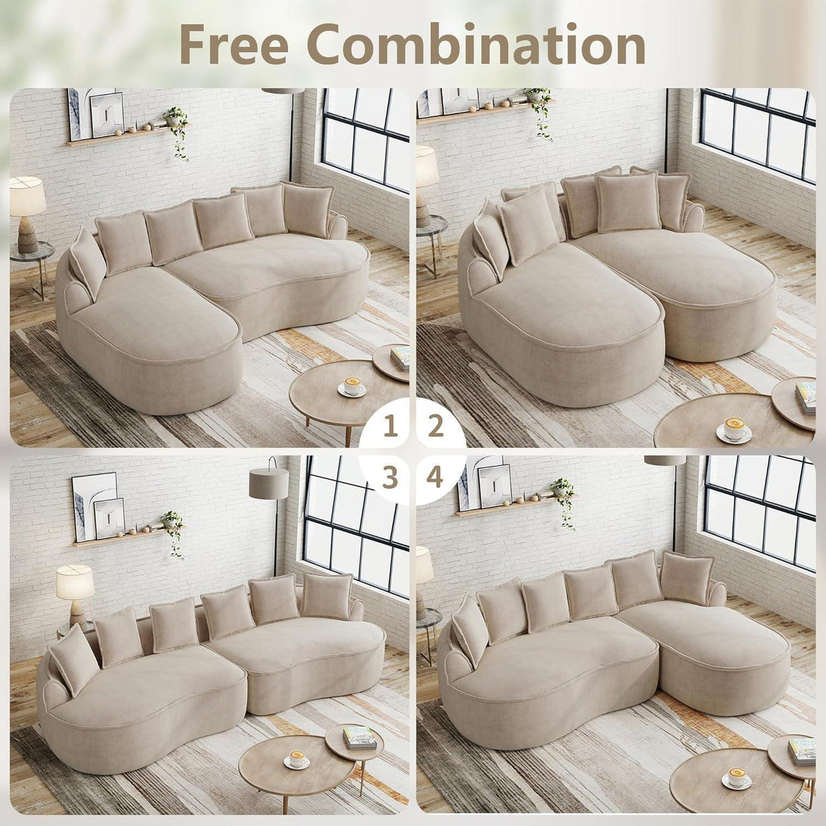 Modulares Chenille-Sofa 2-Sitzer mit Chaiselongue – Kein Aufbau