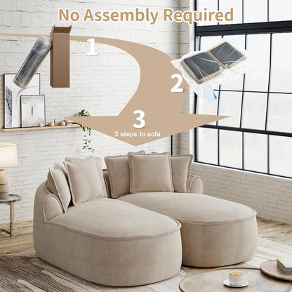 Modulares Chenille-Sofa 2-Sitzer mit Chaiselongue – Kein Aufbau