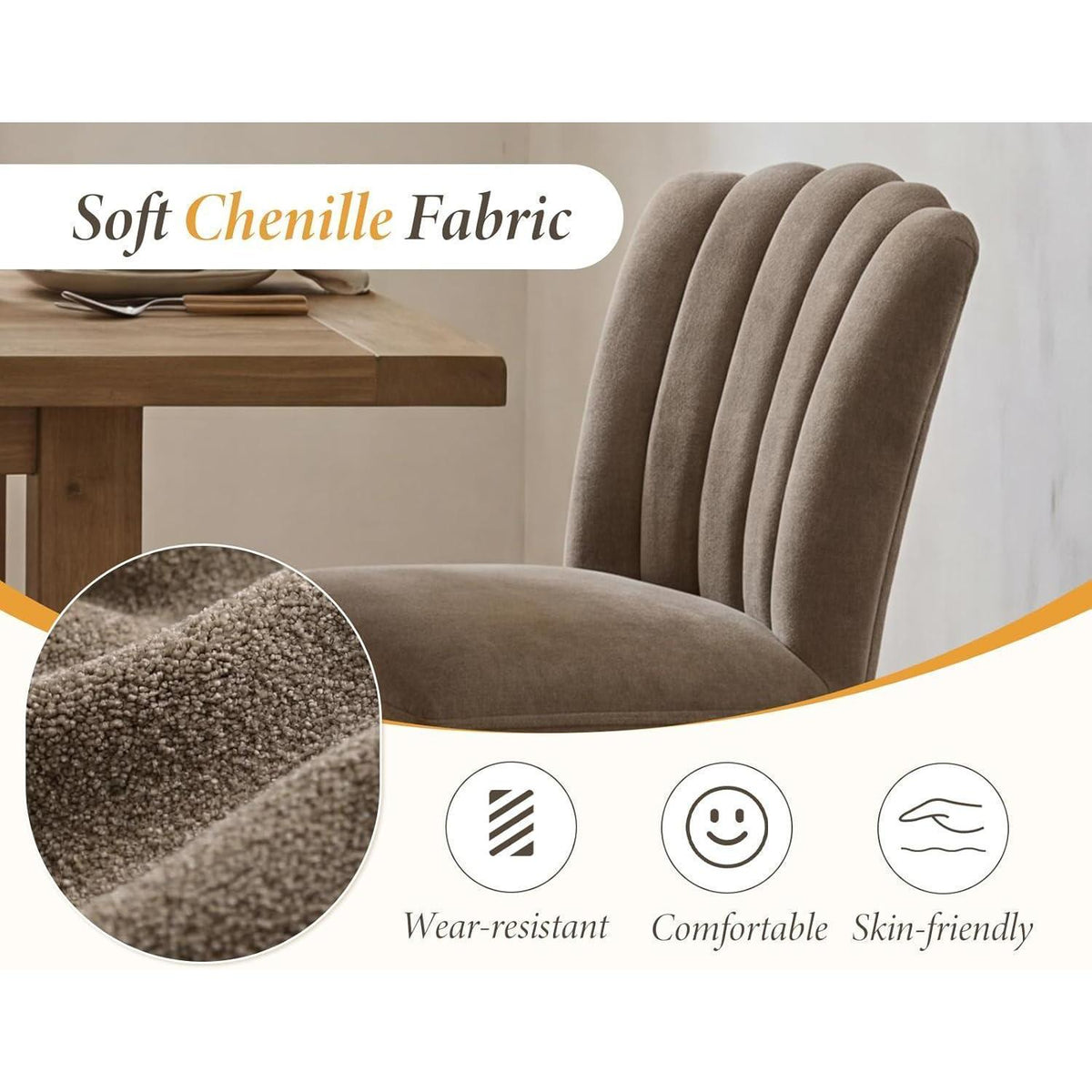Retro Esszimmerstühle 4er Set, Braun Gepolsterte Chenille Stühle